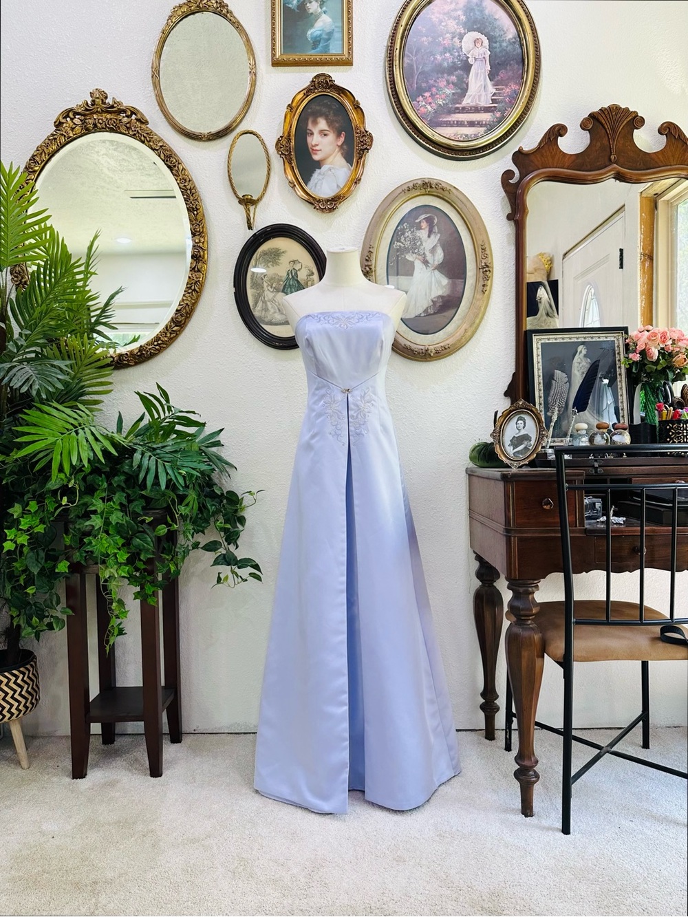 Michaelangelo Strapless Lavender Evening Gown with Front Slit